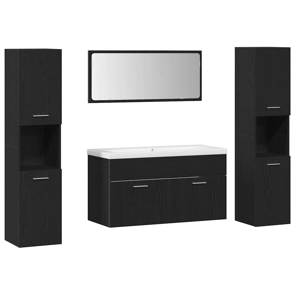 Badezimmermöbel-Set 4 pcs Schwarz Eichen-Optik Holzwerkstoff