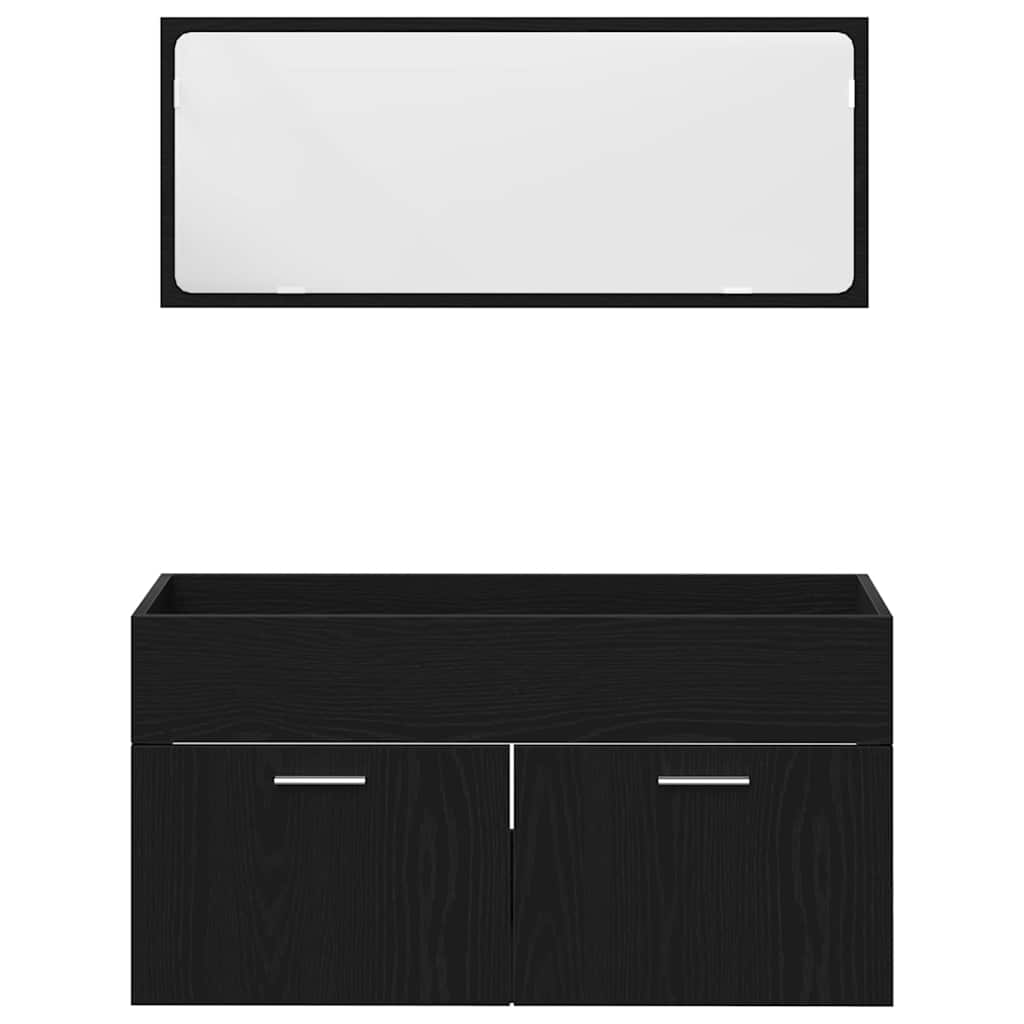 Badezimmermöbel-Set 4 pcs Schwarz Eichen-Optik Holzwerkstoff