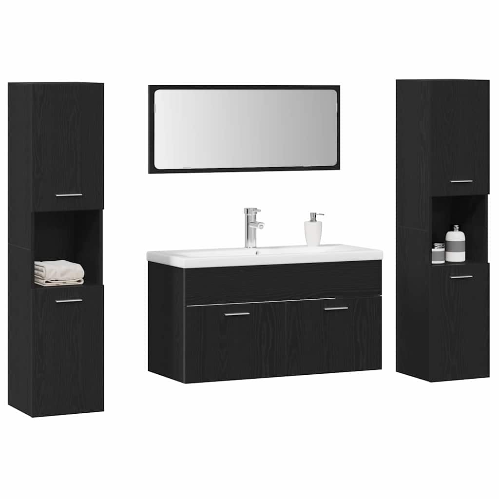 Badezimmermöbel-Set 4 pcs Schwarz Eichen-Optik Holzwerkstoff