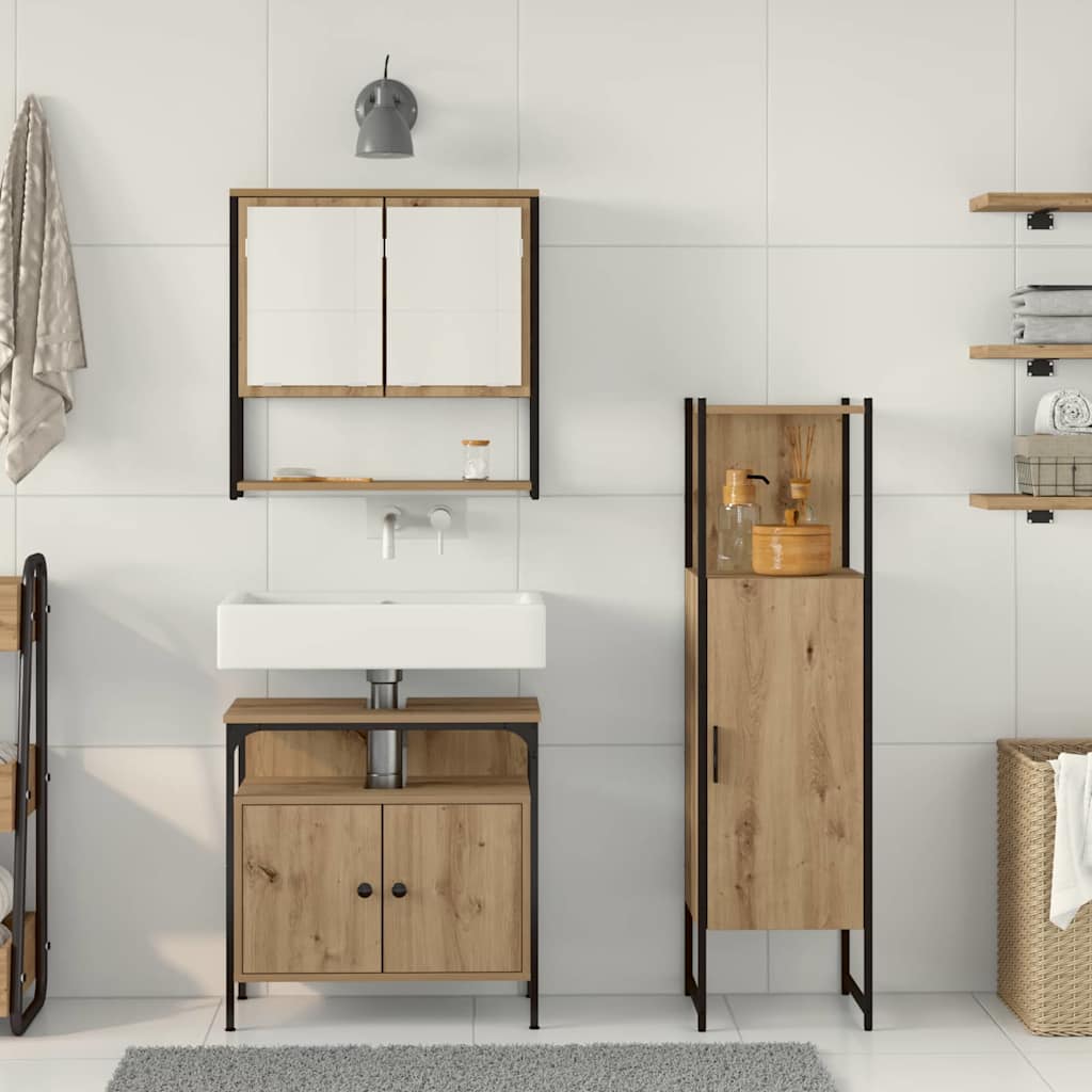 Badezimmermöbel-Set mit Regal mit Tür 3 pcs Braun Holzwerkstoff