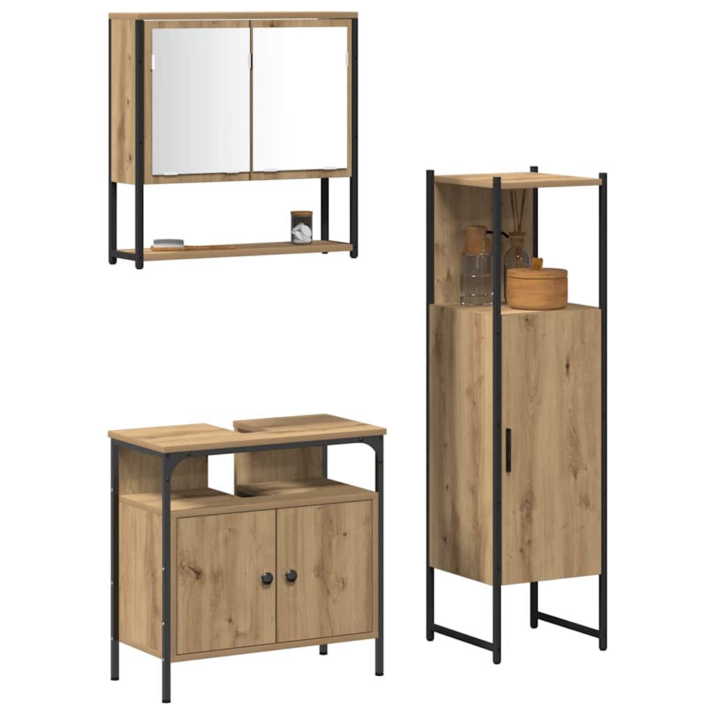 Badezimmermöbel-Set mit Regal mit Tür 3 pcs Braun Holzwerkstoff