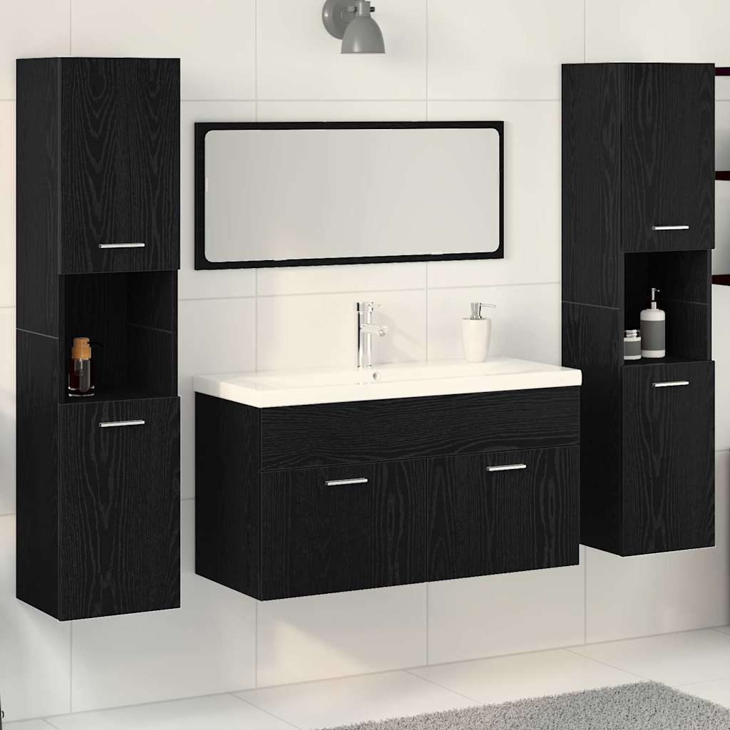 Badezimmermöbel-Set 4 pcs Schwarz Eichen-Optik Holzwerkstoff