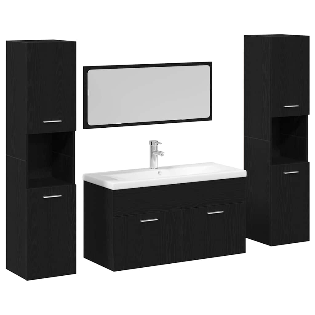 Badezimmermöbel-Set 4 pcs Schwarz Eichen-Optik Holzwerkstoff
