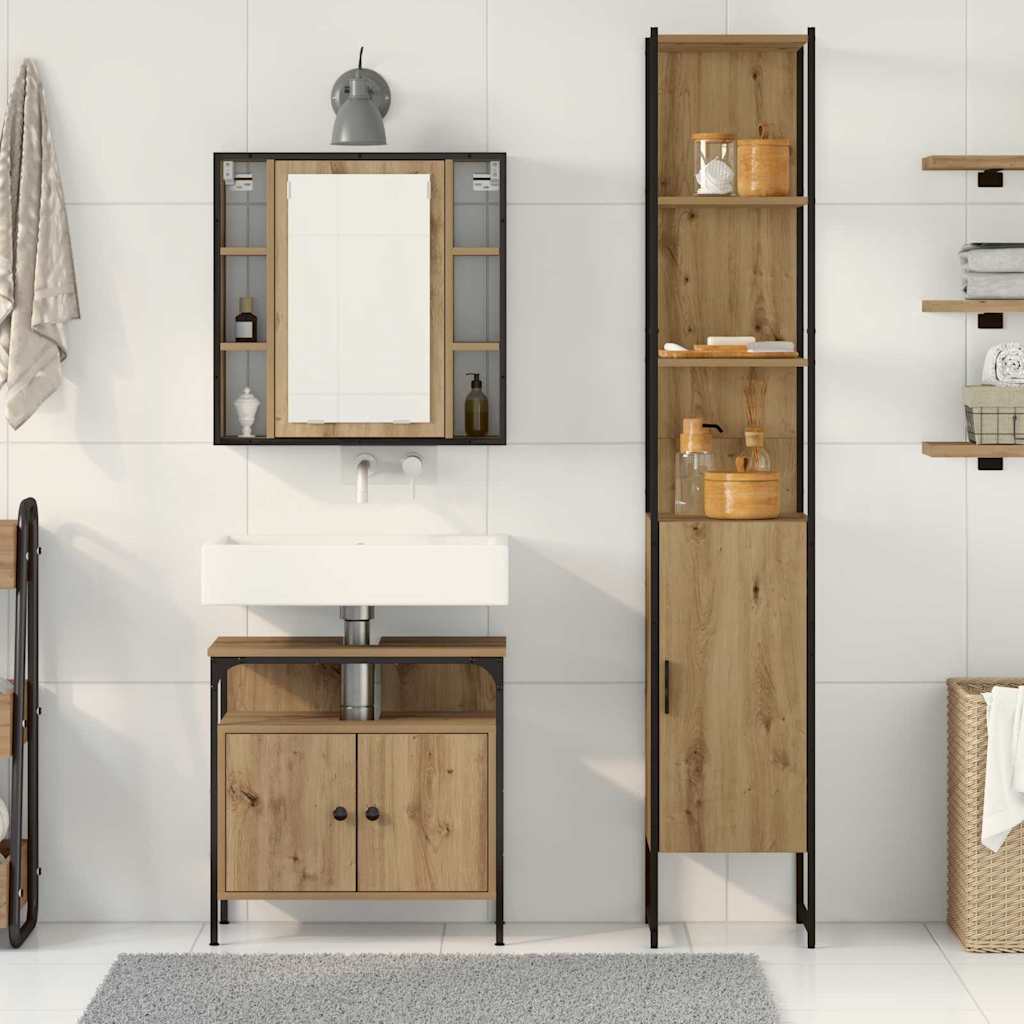 Badezimmermöbel-Set mit Regal 3 pcs Artisan-Eiche Holzwerkstoff