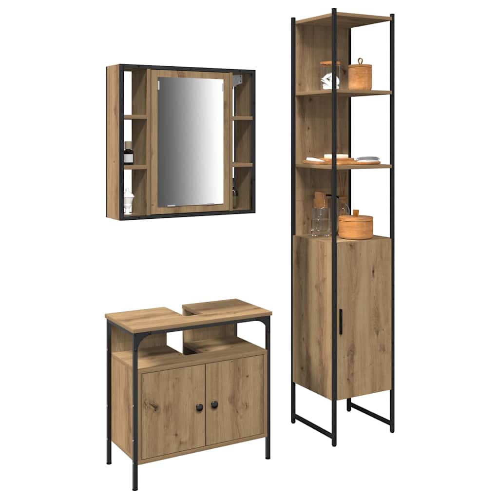 Badezimmermöbel-Set mit Regal 3 pcs Artisan-Eiche Holzwerkstoff