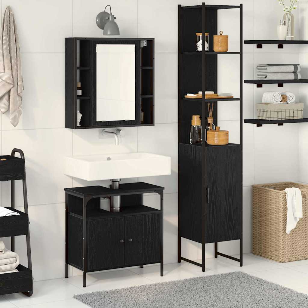 Badezimmermöbel-Set 3 pcs Schwarz Eichen-Optik Holzwerkstoff