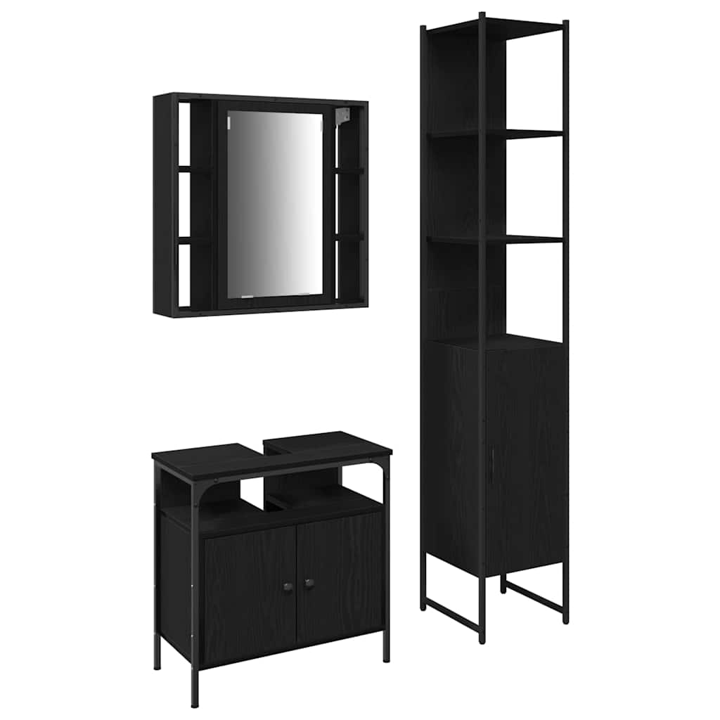 Badezimmermöbel-Set 3 pcs Schwarz Eichen-Optik Holzwerkstoff