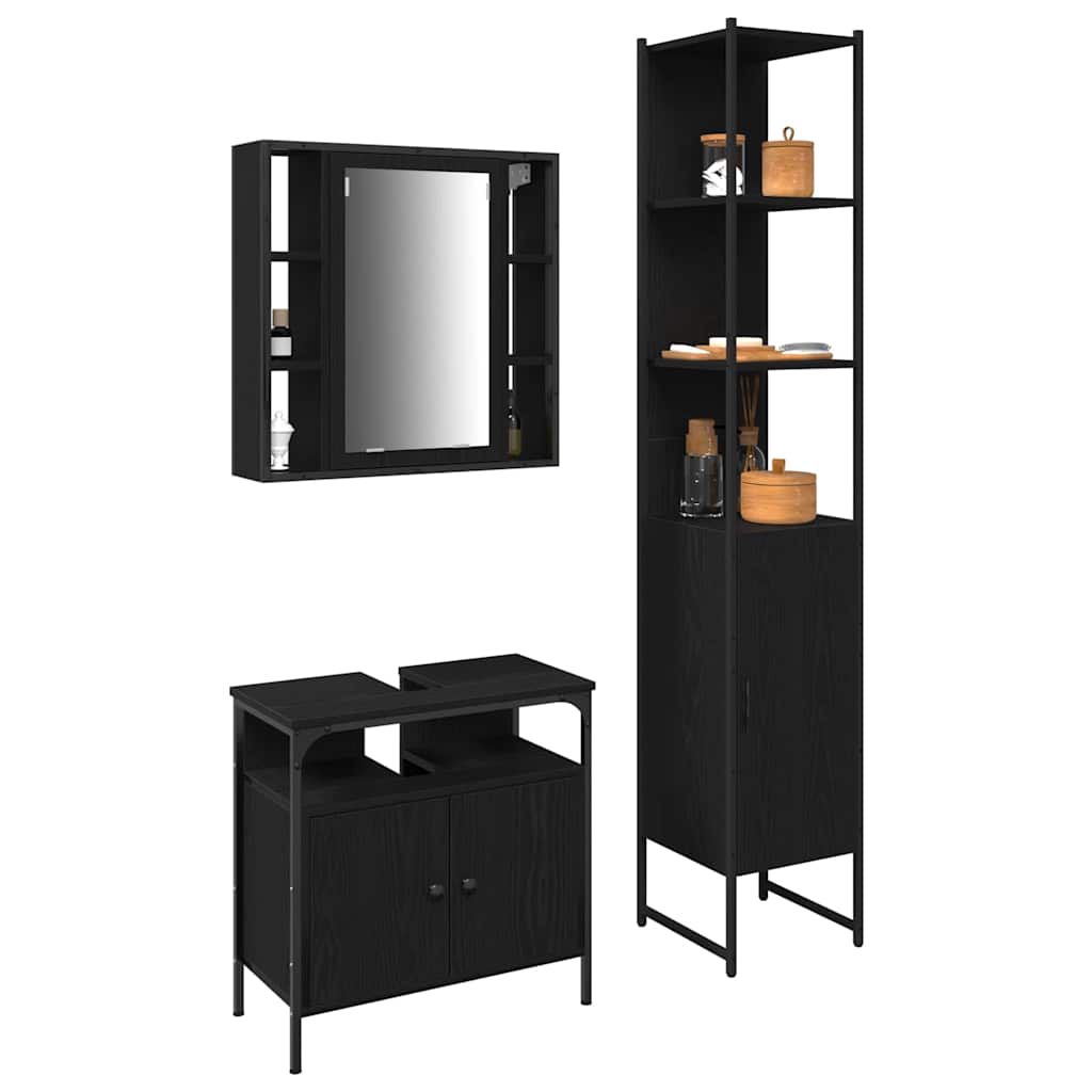 Badezimmermöbel-Set 3 pcs Schwarz Eichen-Optik Holzwerkstoff