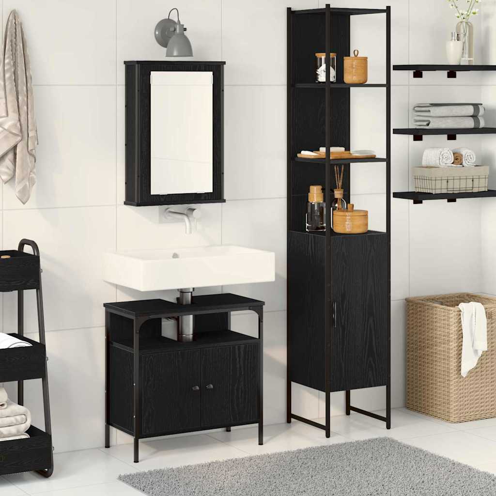 Badezimmermöbel-Set 3 pcs Schwarz Eichen-Optik Holzwerkstoff