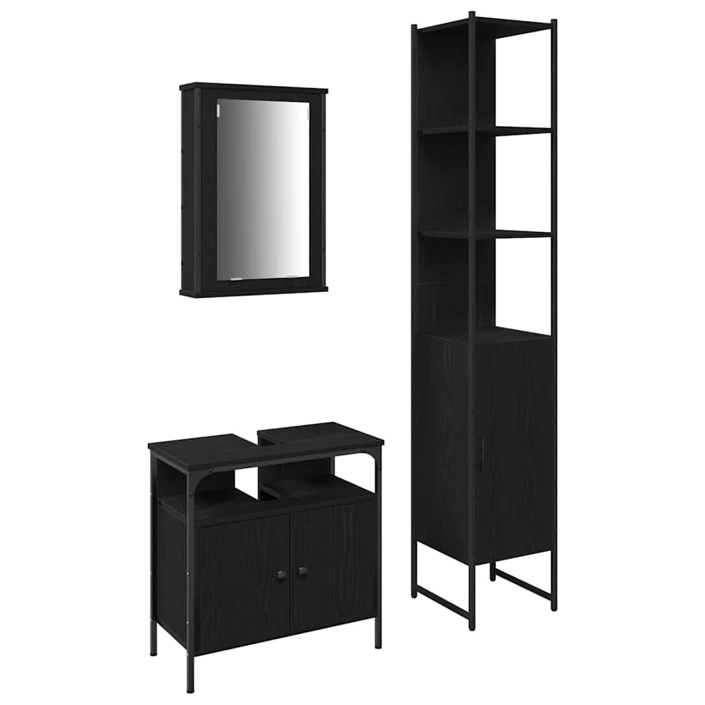 Badezimmermöbel-Set 3 pcs Schwarz Eichen-Optik Holzwerkstoff