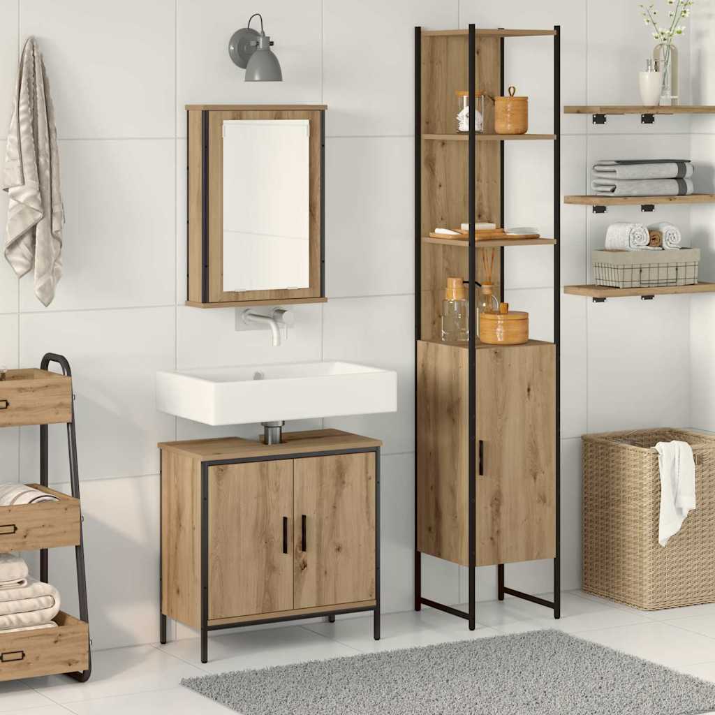 Badezimmermöbel-Set mit Regal mit Tür 3 pcs Braun Holzwerkstoff