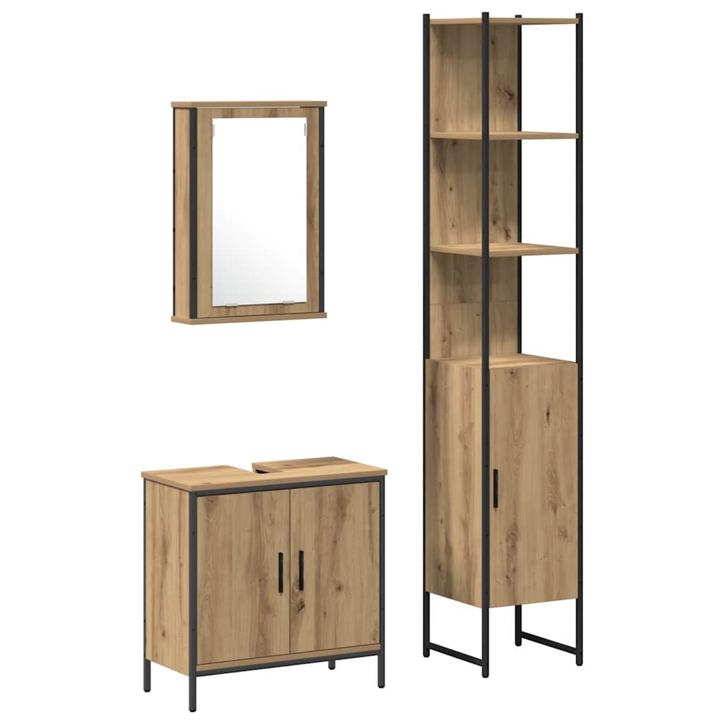 Badezimmermöbel-Set mit Regal mit Tür 3 pcs Braun Holzwerkstoff
