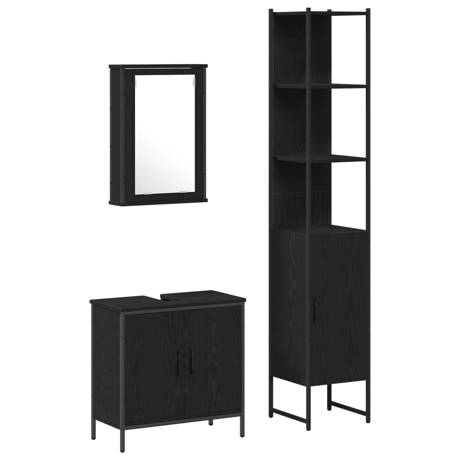 Badezimmermöbel-Set mit Regal 3 pcs Schwarz Holzwerkstoff