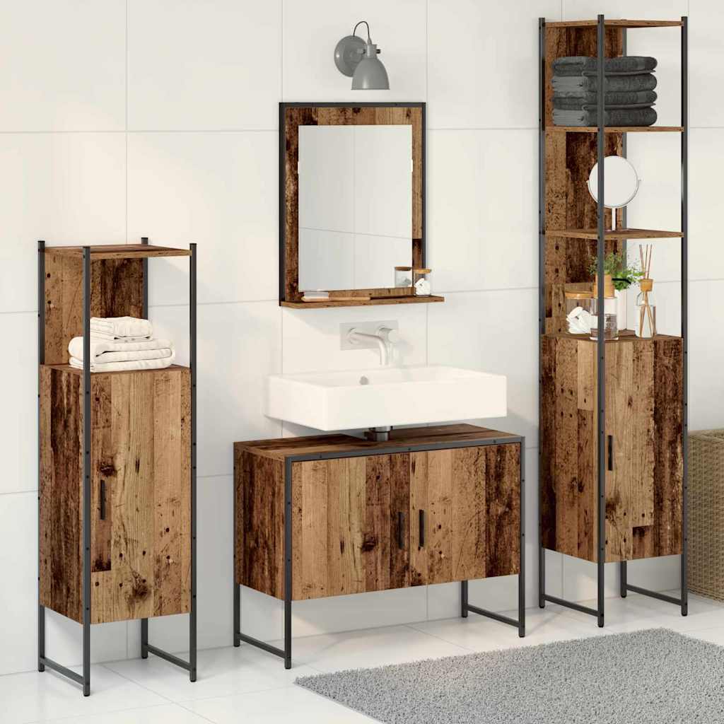 Badezimmermöbel-Set mit Regal mit Tür 4 pcs Braun Holzwerkstoff