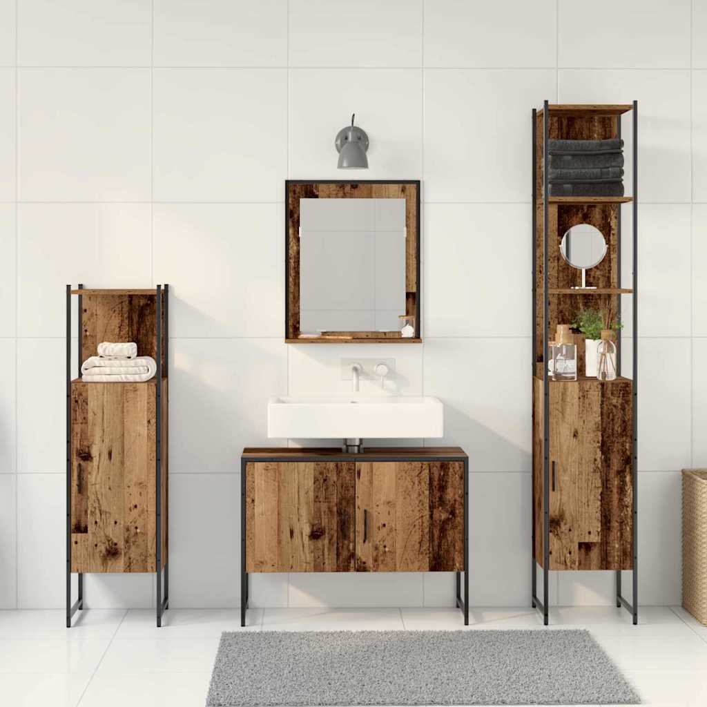 Badezimmermöbel-Set mit Regal mit Tür 4 pcs Braun Holzwerkstoff