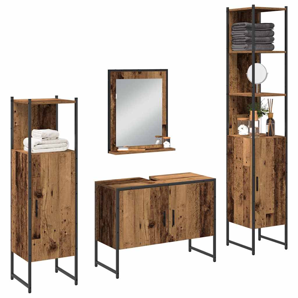 Badezimmermöbel-Set mit Regal mit Tür 4 pcs Braun Holzwerkstoff
