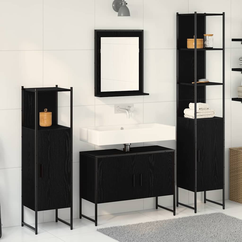 Badezimmermöbel-Set mit Regal 4 pcs Schwarz Holzwerkstoff
