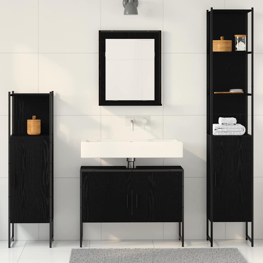 Badezimmermöbel-Set mit Regal 4 pcs Schwarz Holzwerkstoff
