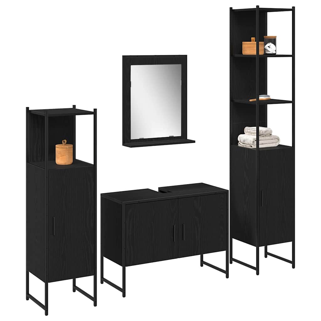 Badezimmermöbel-Set mit Regal 4 pcs Schwarz Holzwerkstoff