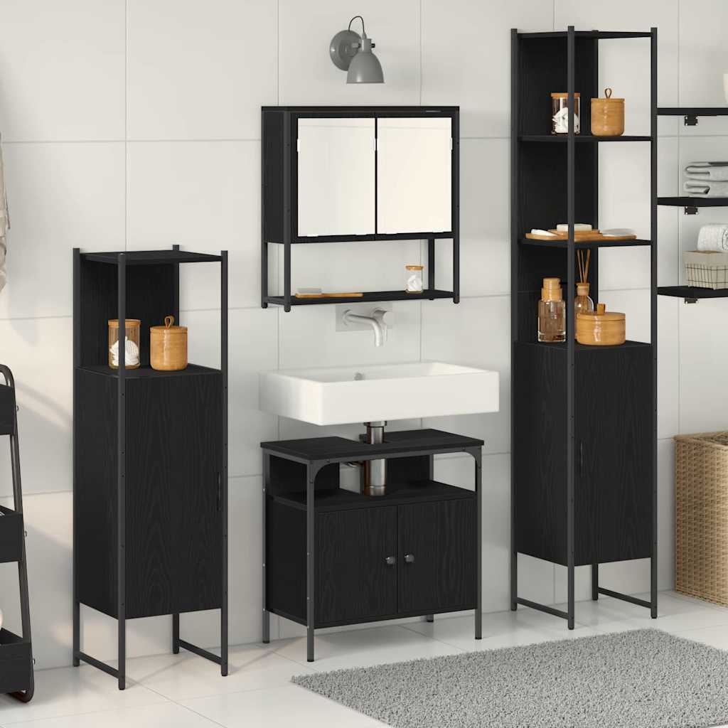 Badezimmermöbel-Set 4 pcs Schwarz Eichen-Optik Holzwerkstoff