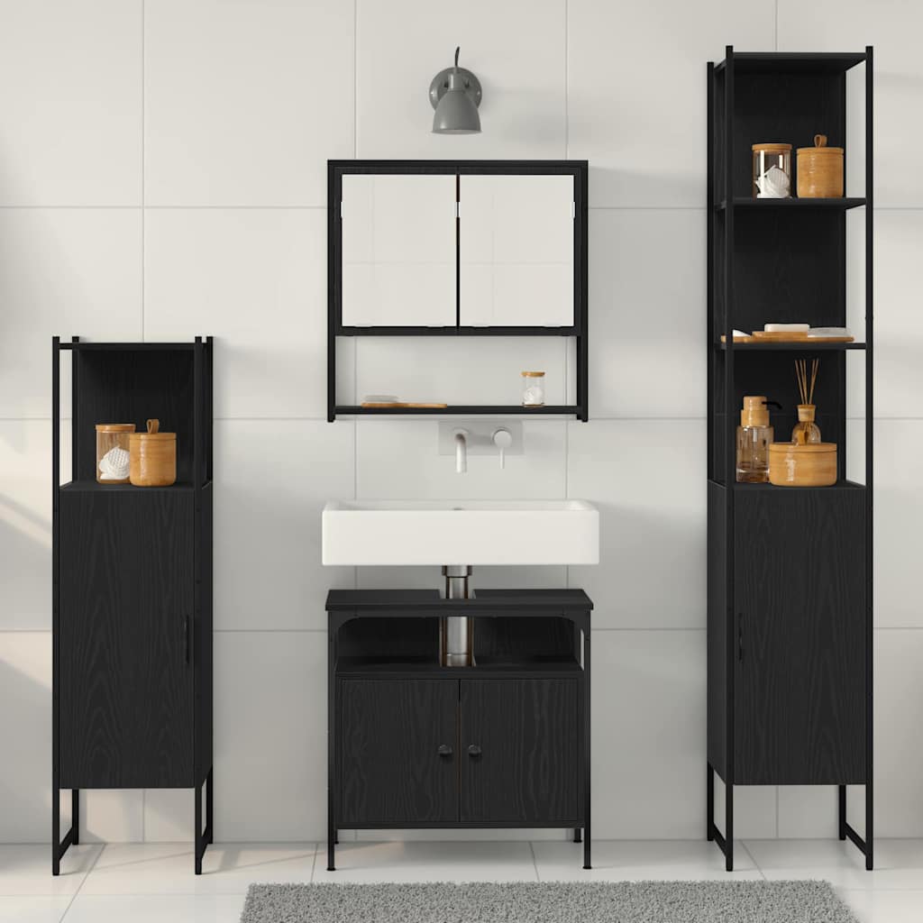 Badezimmermöbel-Set 4 pcs Schwarz Eichen-Optik Holzwerkstoff