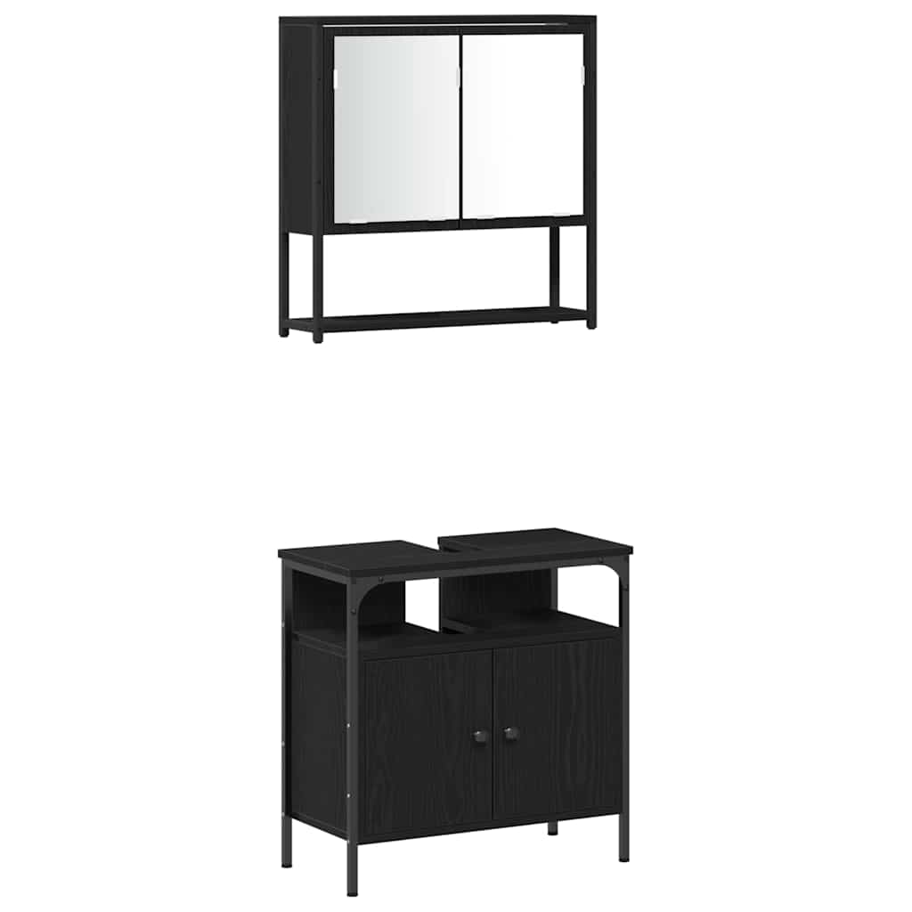 Badezimmermöbel-Set 4 pcs Schwarz Eichen-Optik Holzwerkstoff