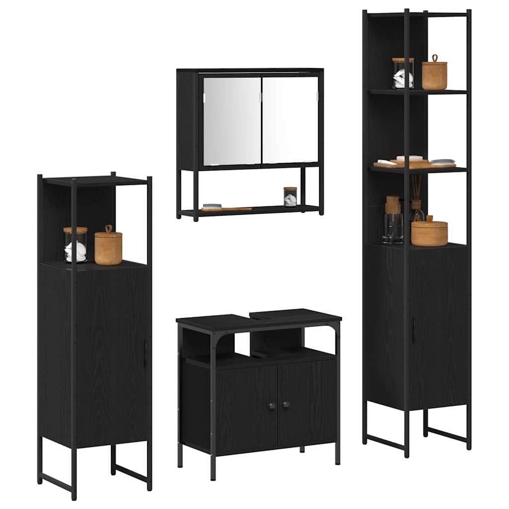 Badezimmermöbel-Set 4 pcs Schwarz Eichen-Optik Holzwerkstoff