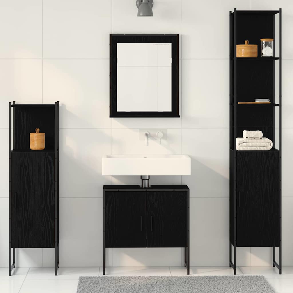 Badezimmermöbel-Set mit Regal 4 pcs Schwarz Holzwerkstoff
