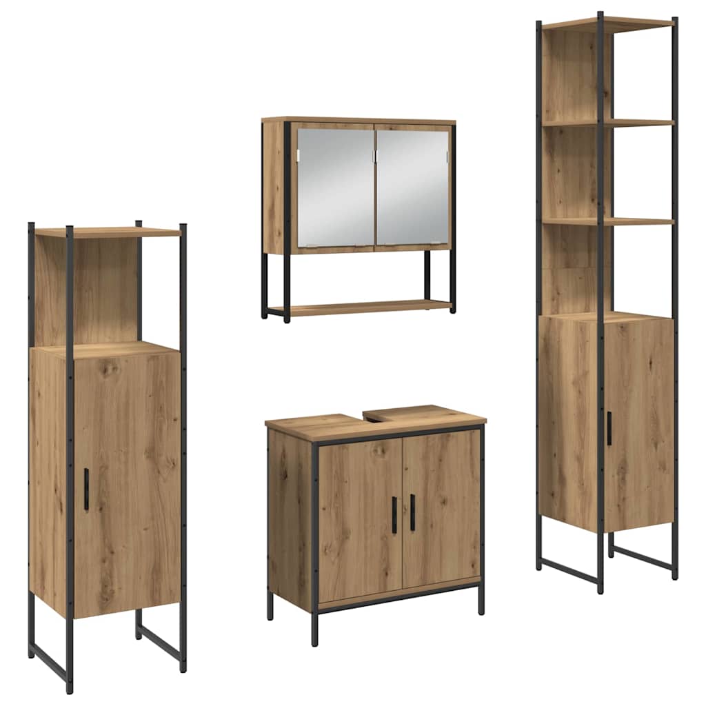 Badezimmermöbel-Set mit Regal mit Tür 4 pcs Braun Holzwerkstoff