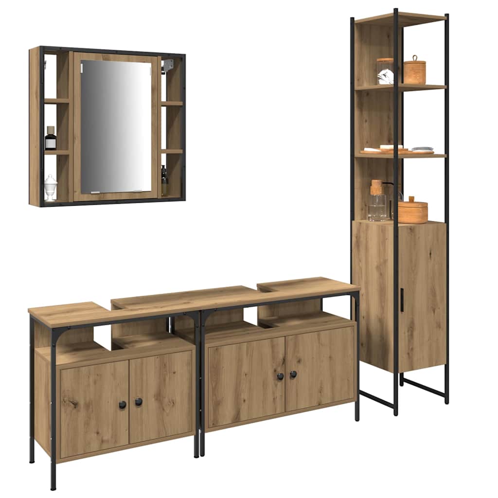 Badezimmermöbel-Set mit Regal 4 pcs Artisan-Eiche Holzwerkstoff