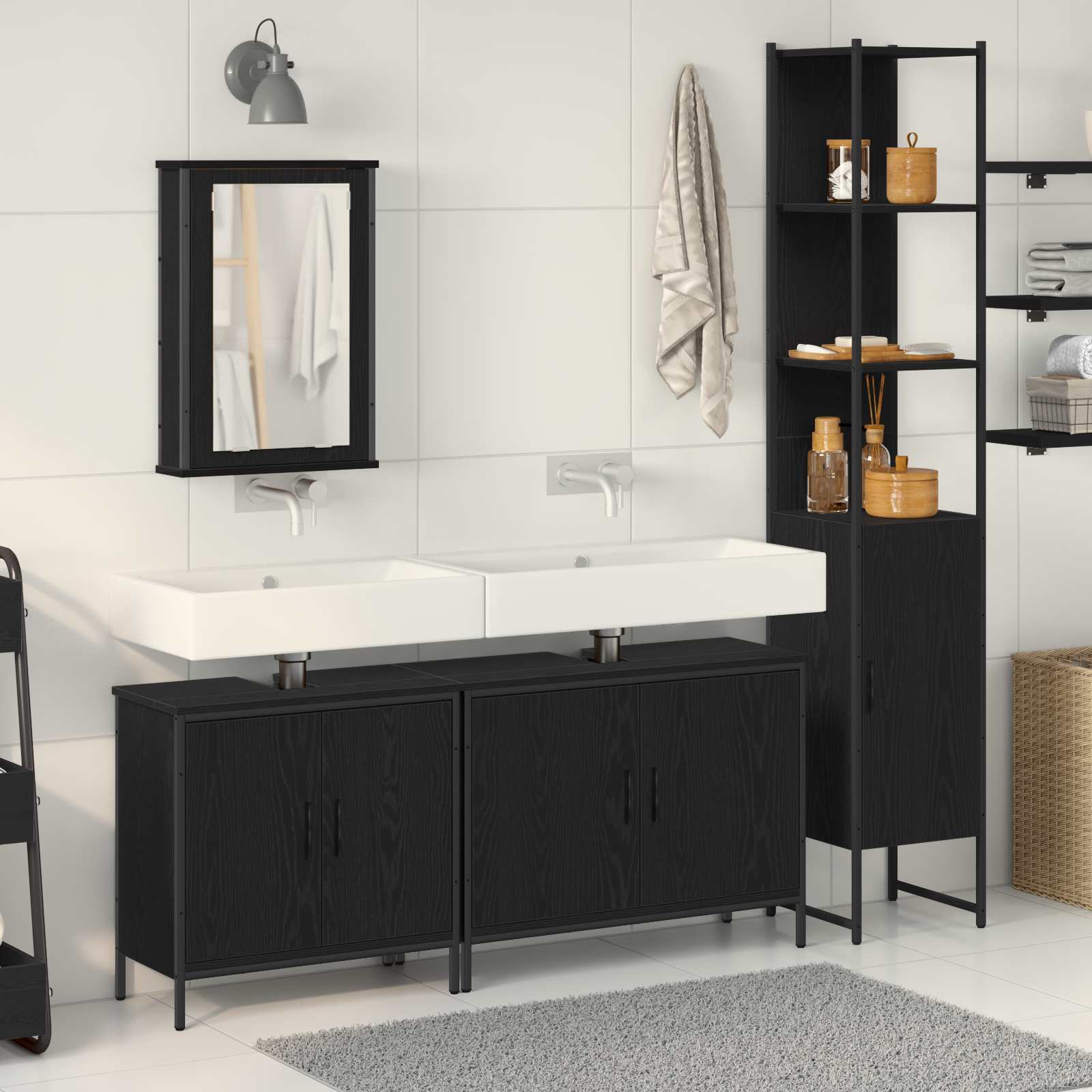 Badezimmermöbel-Set mit Regal 4 pcs Schwarz Holzwerkstoff