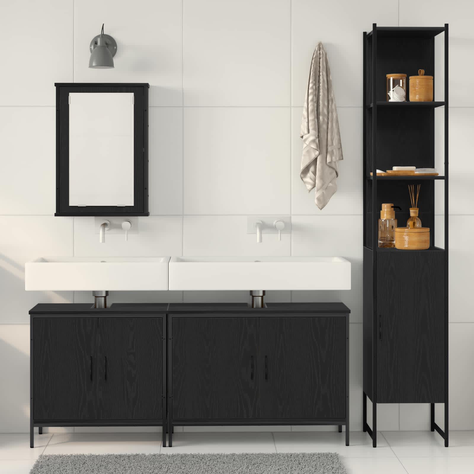Badezimmermöbel-Set mit Regal 4 pcs Schwarz Holzwerkstoff