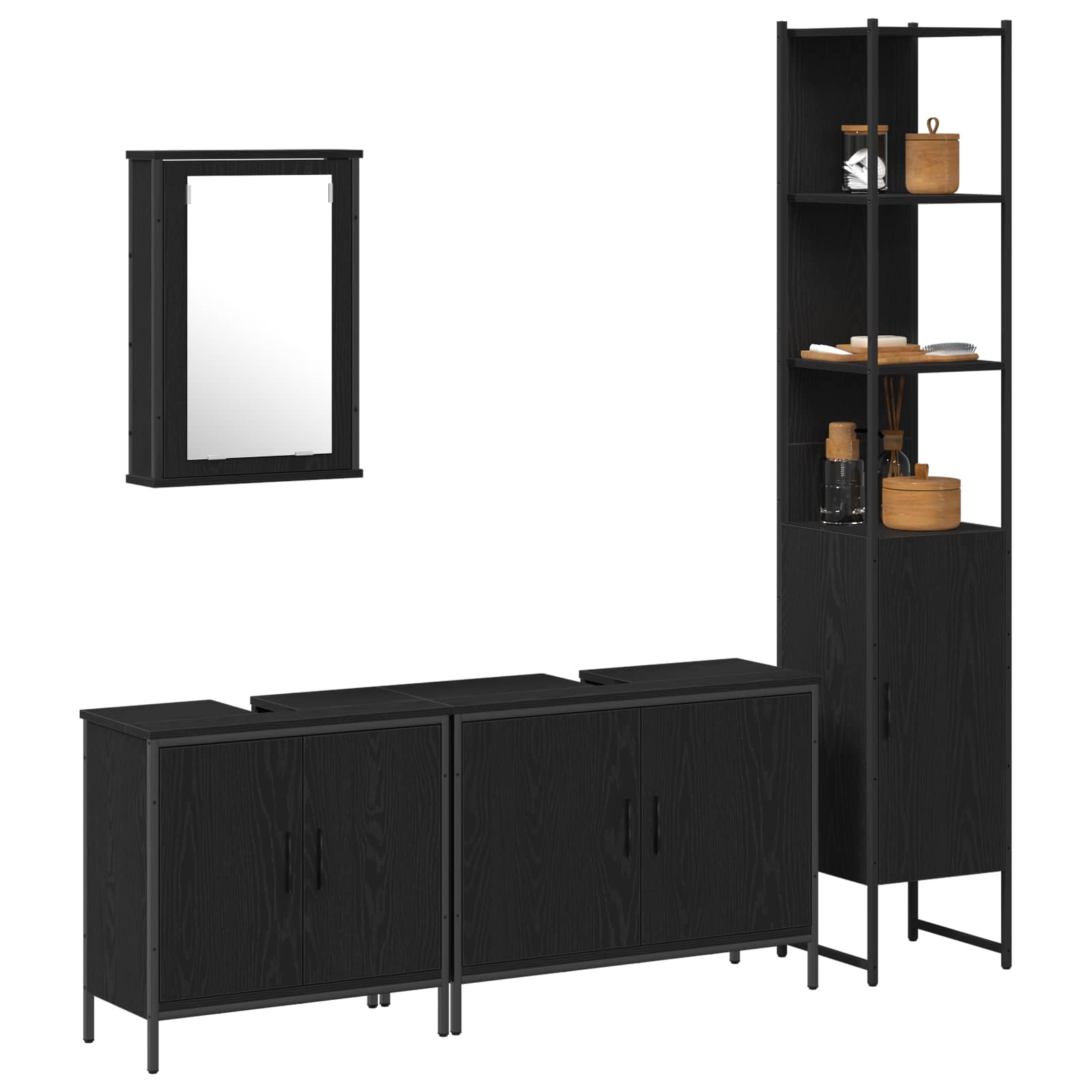 Badezimmermöbel-Set mit Regal 4 pcs Schwarz Holzwerkstoff