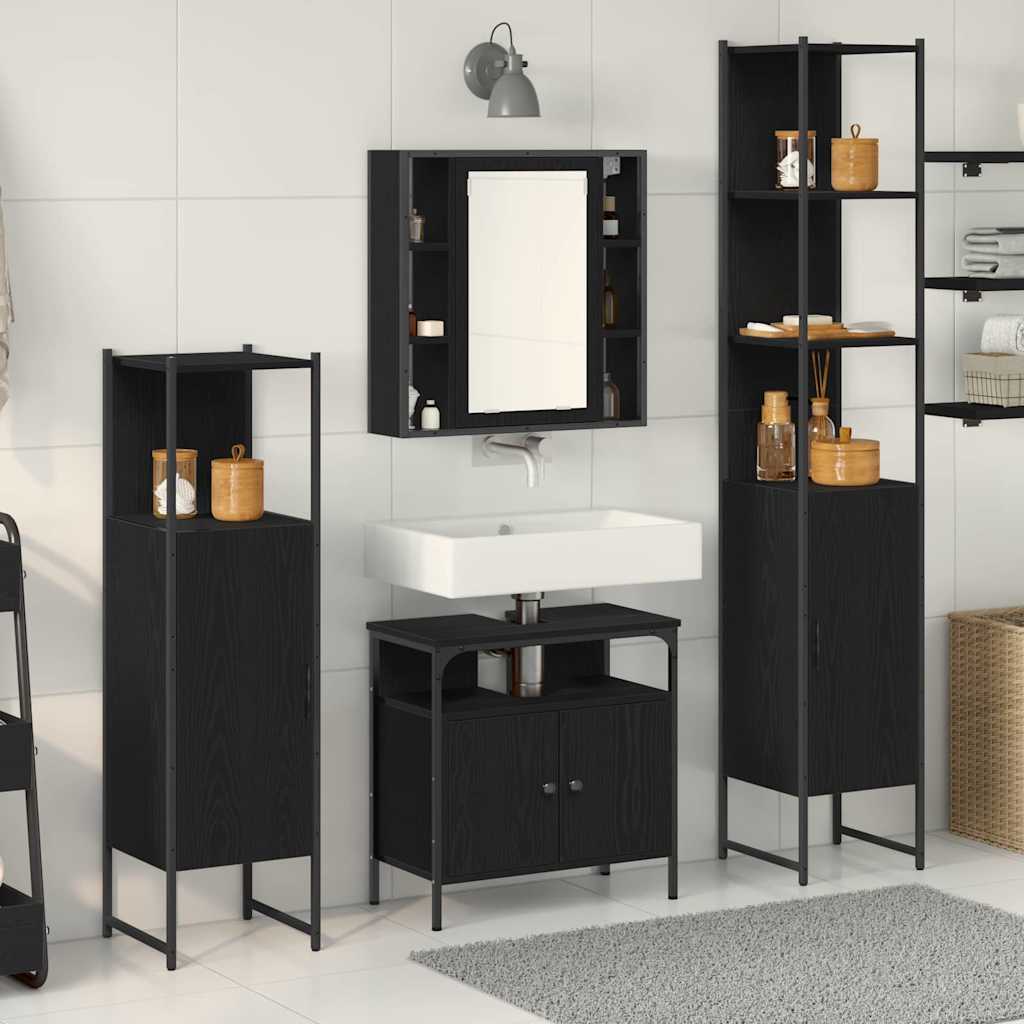 Badezimmermöbel-Set 4 pcs Schwarz Eichen-Optik Holzwerkstoff