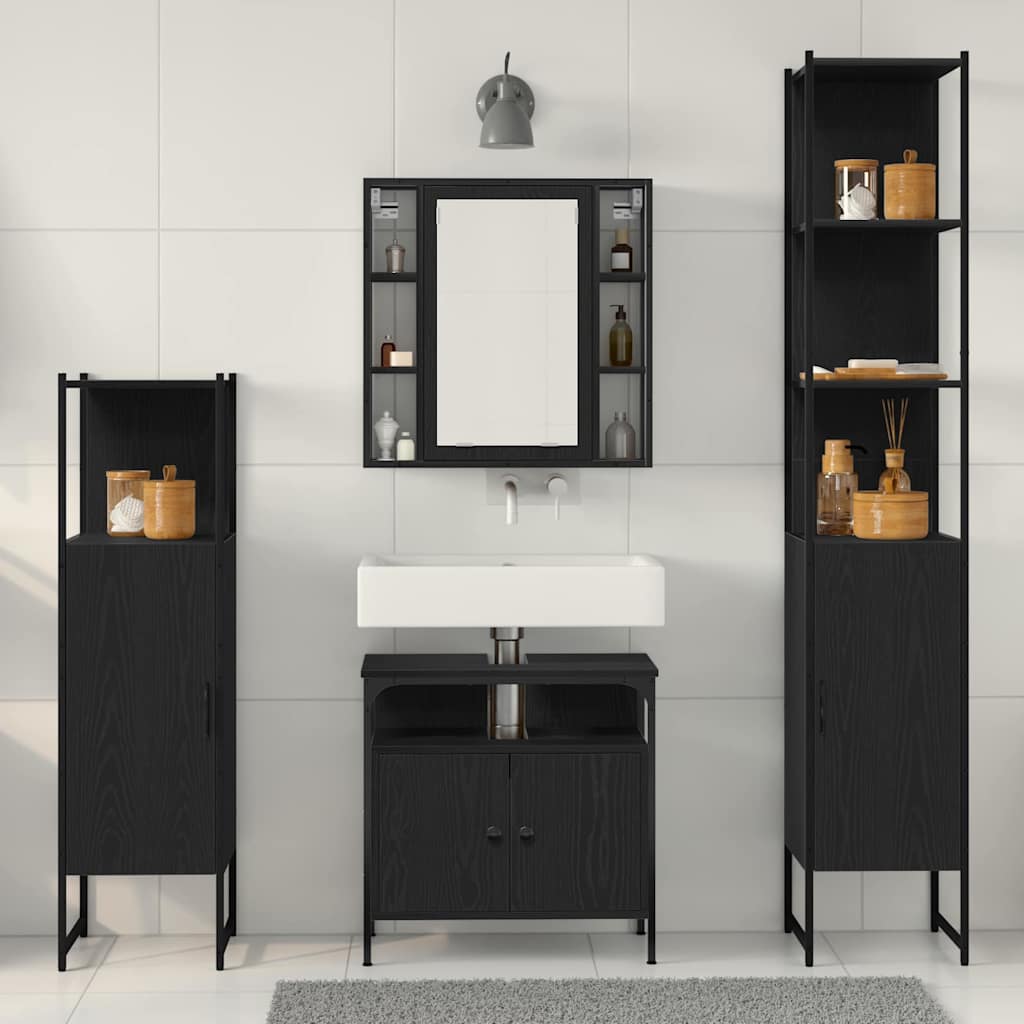 Badezimmermöbel-Set 4 pcs Schwarz Eichen-Optik Holzwerkstoff