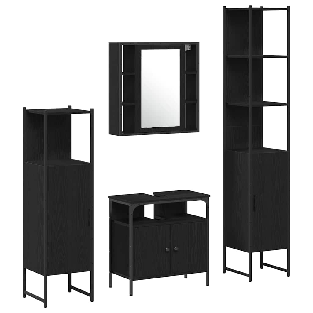 Badezimmermöbel-Set 4 pcs Schwarz Eichen-Optik Holzwerkstoff