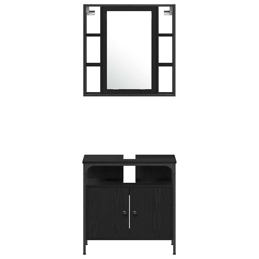 Badezimmermöbel-Set 4 pcs Schwarz Eichen-Optik Holzwerkstoff