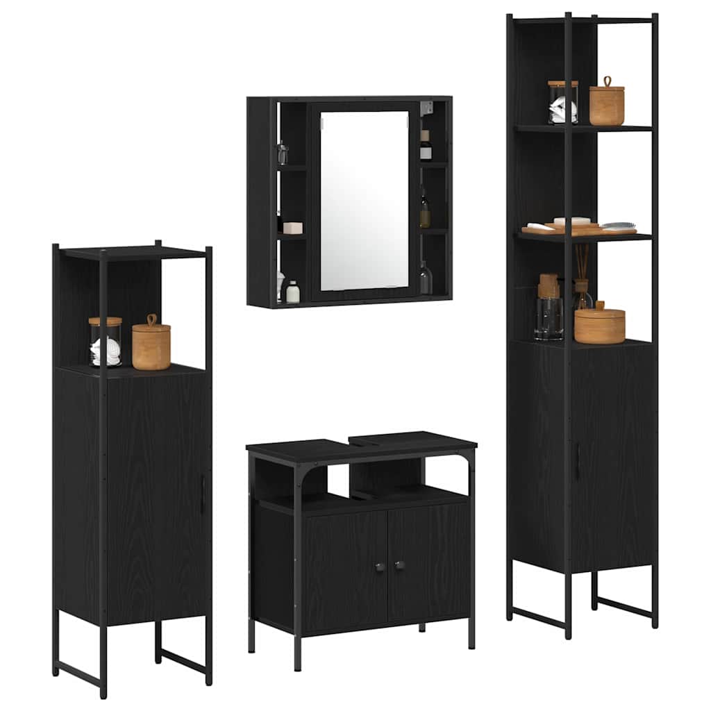 Badezimmermöbel-Set 4 pcs Schwarz Eichen-Optik Holzwerkstoff