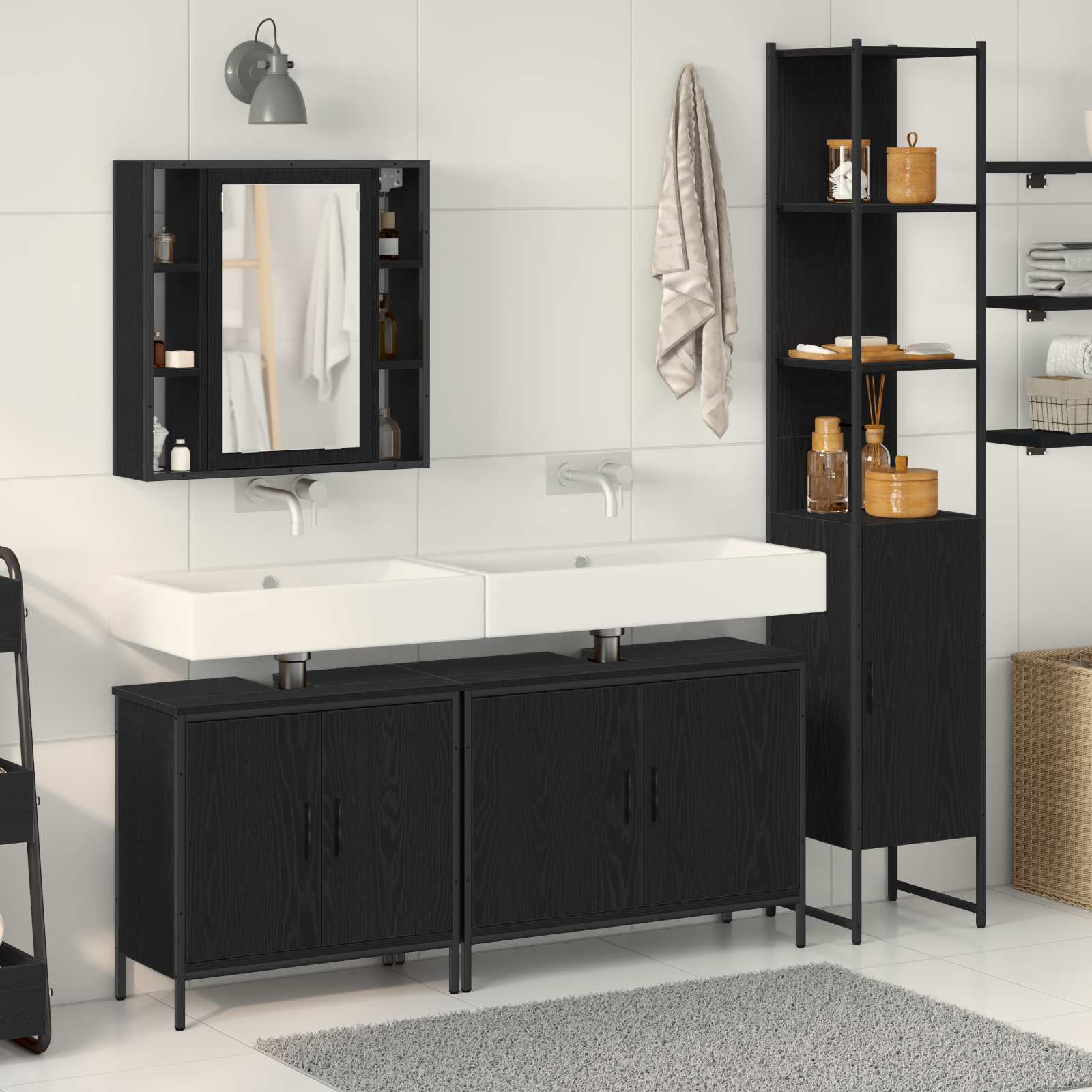 Badezimmermöbel-Set mit Regal 4 pcs Schwarz Holzwerkstoff
