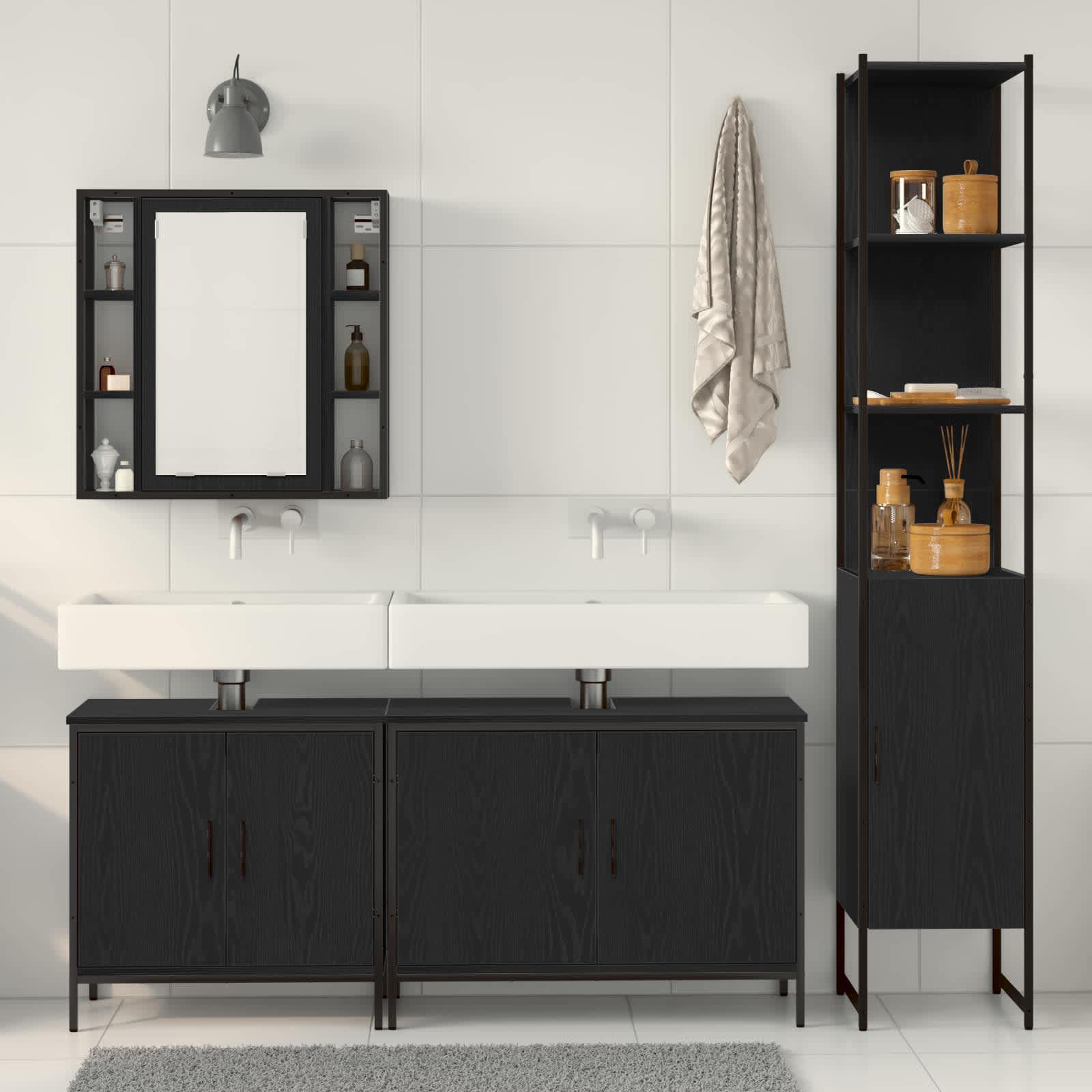 Badezimmermöbel-Set mit Regal 4 pcs Schwarz Holzwerkstoff