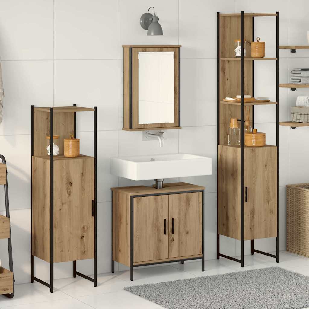 Badezimmermöbel-Set mit Regal mit Tür 4 pcs Braun Holzwerkstoff