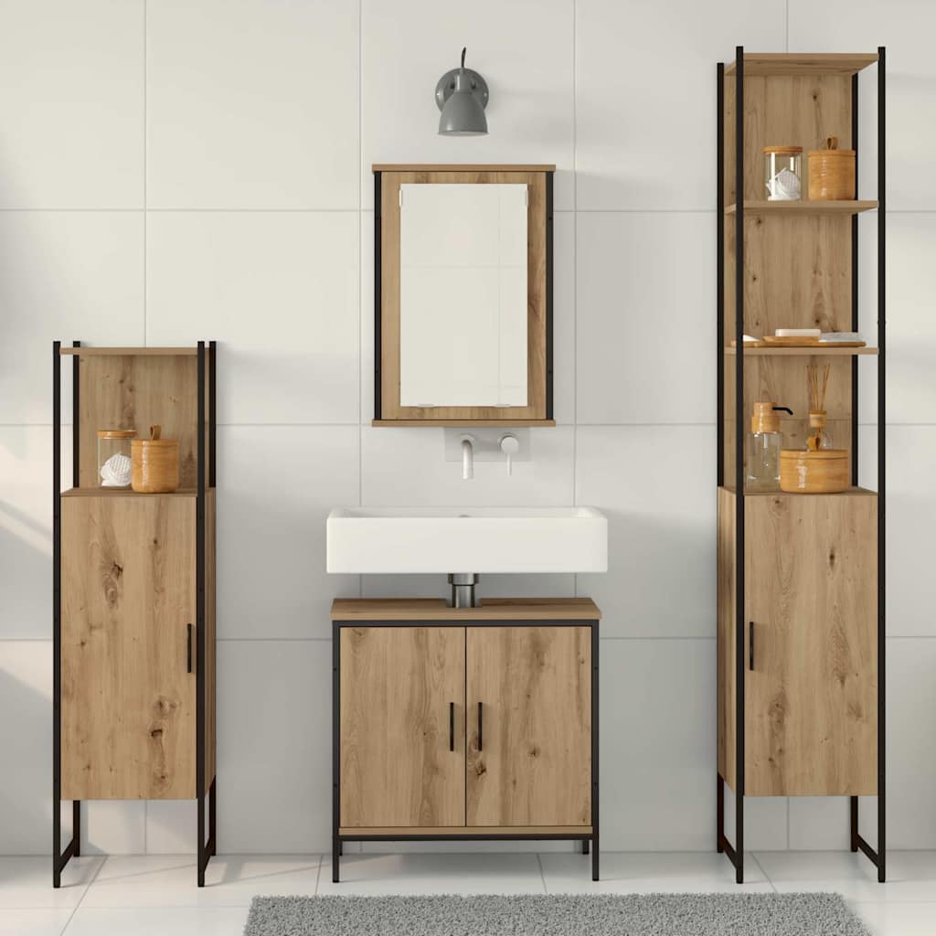 Badezimmermöbel-Set mit Regal mit Tür 4 pcs Braun Holzwerkstoff