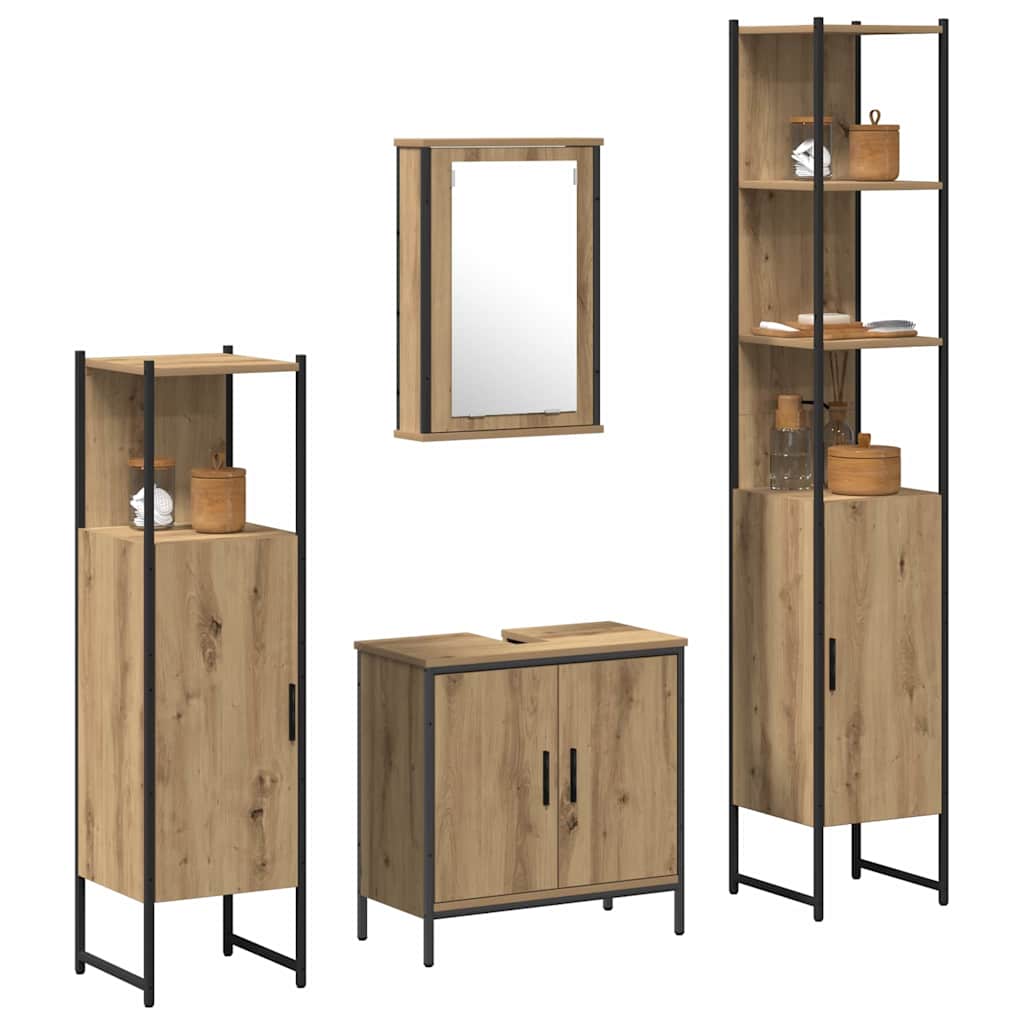Badezimmermöbel-Set mit Regal mit Tür 4 pcs Braun Holzwerkstoff