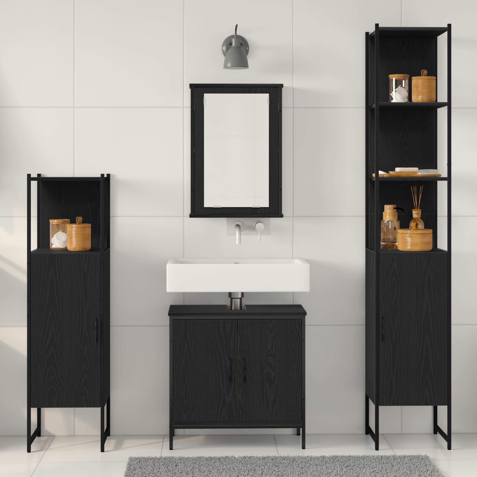 Badezimmermöbel-Set mit Regal 4 pcs Schwarz Holzwerkstoff