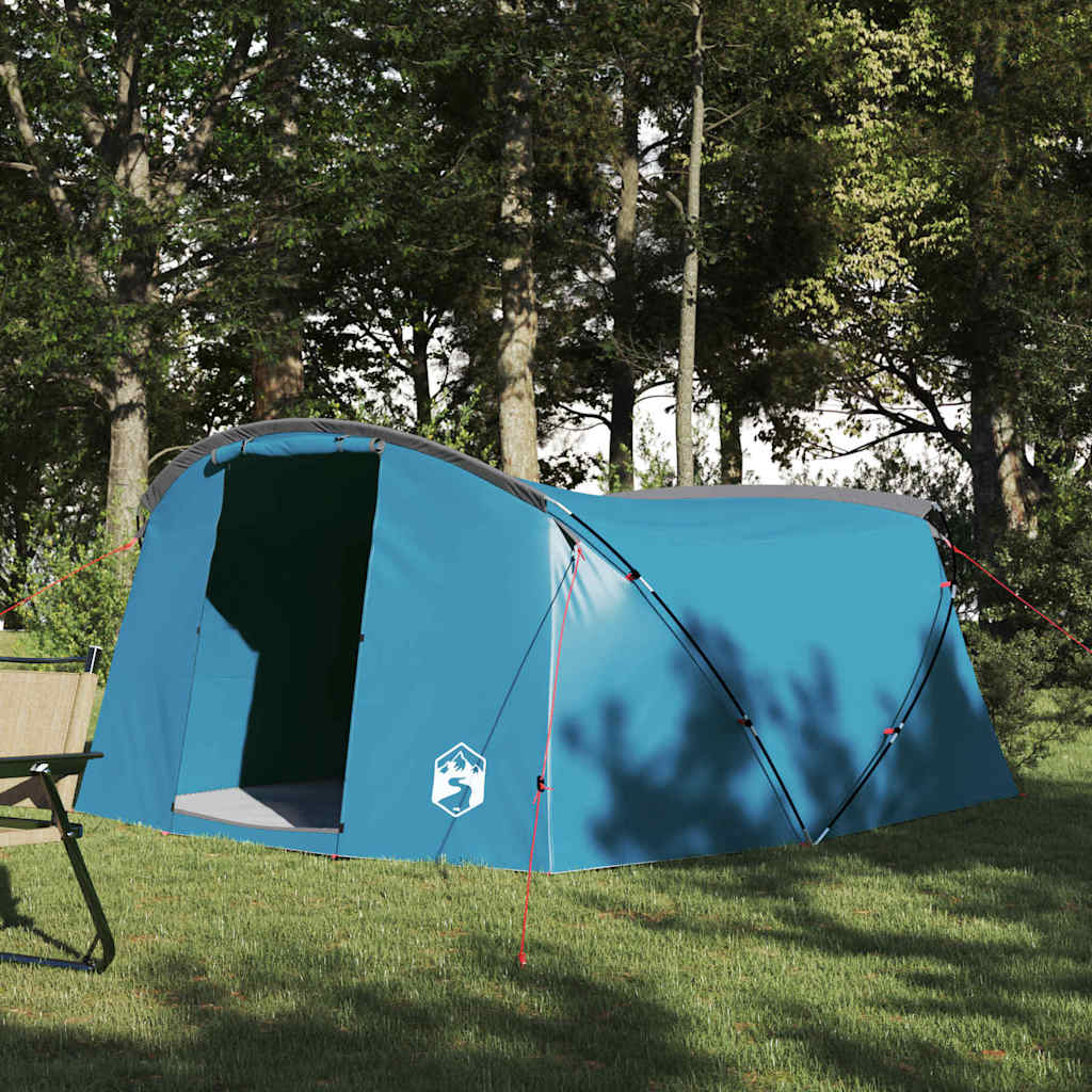 Tunnelzelt 4-Personen mit Dach Blau und Grau 318 x 275 x 140 cm