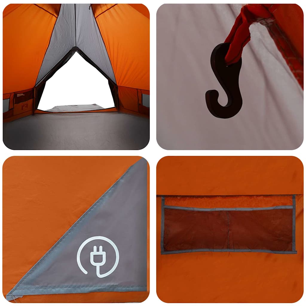 Teepee Zelt für 6 Personen Grau und Orange 431 x 366 x 185 cm