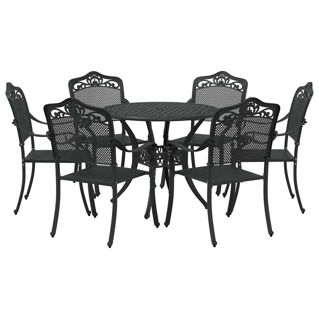 Garten Essgruppe 7 pcs Schwarz Aluminium