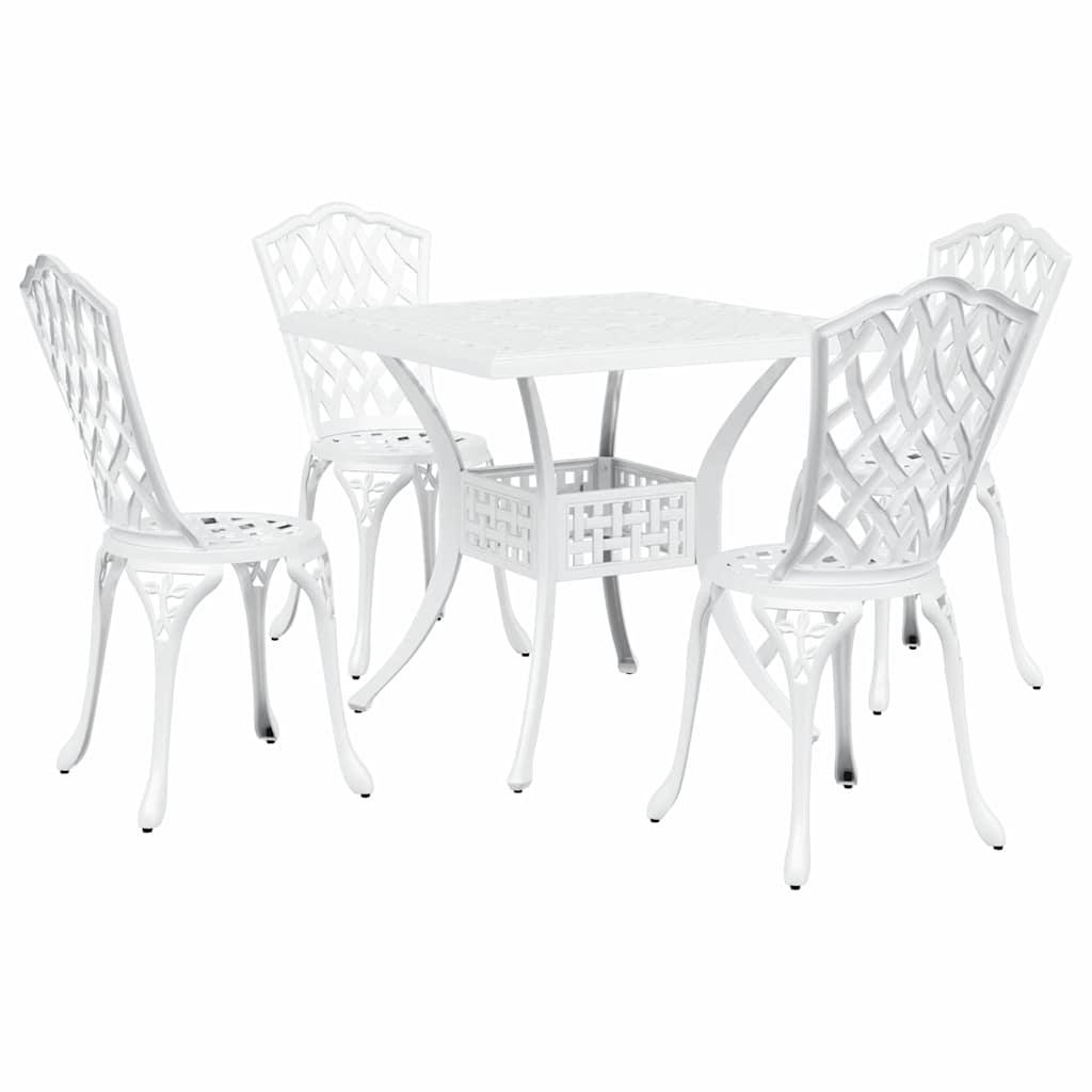 Gartentisch Set 5 pcs Weiß Gussaluminium