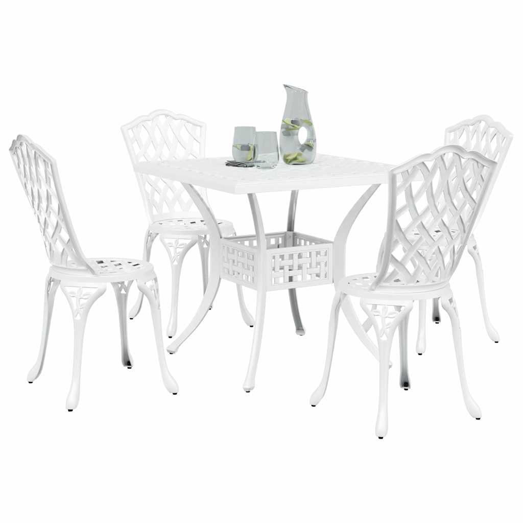 Gartentisch Set 5 pcs Weiß Gussaluminium