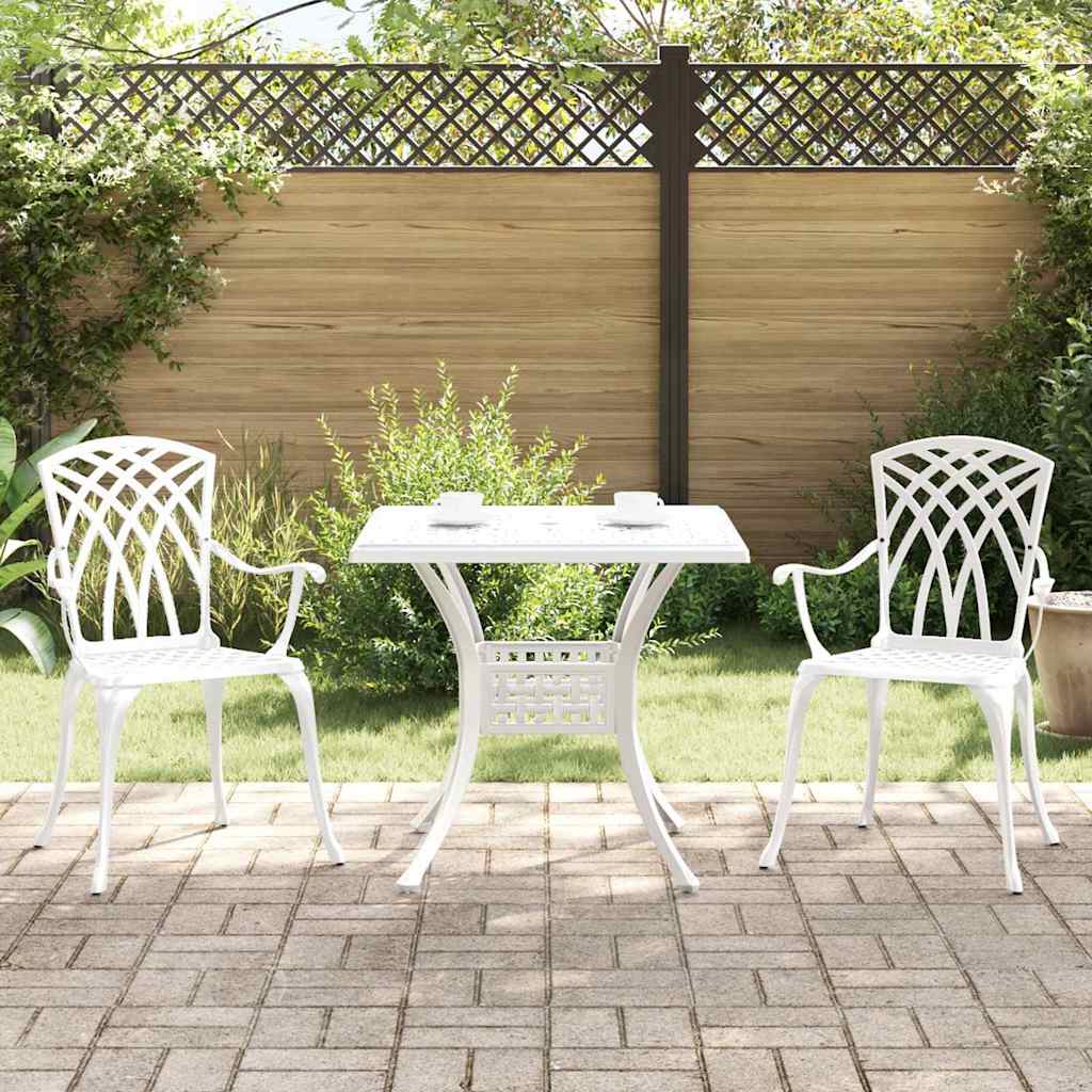 Gartentisch Set 3 pcs Weiß Gussaluminium